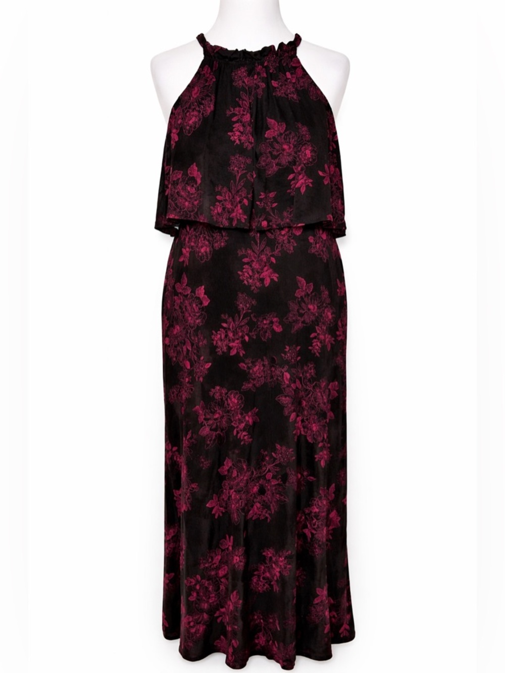 Torrid Floral Maxi Dress 00 M/L Flowy Stretchy Halter Overlay